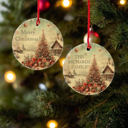 ヴィンテージクリスマスツリーメリークリスマス セラミックオーナメント