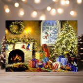 ヴィンテージクリスマスツリーリビングルームシーン シーズンカード