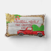 ヴィンテージクリスマスツリーレッドトラック枕、レトロ ランバークッション (正面)