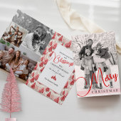 ヴィンテージクリスマスツリーレッドピンク4枚の写真メリー シーズンカード