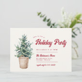 ヴィンテージクリスマスツリーレッドホリデーパーティー 招待状 (スタンド正面)