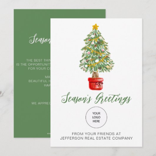 ヴィンテージクリスマスツリー会社のロゴビジネス シーズンカード (正面/裏面)