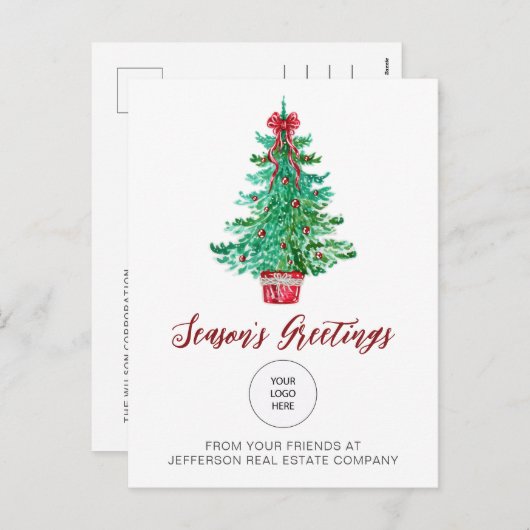 ヴィンテージクリスマスツリー会社のロゴビジネス シーズンポストカード (正面/裏面)