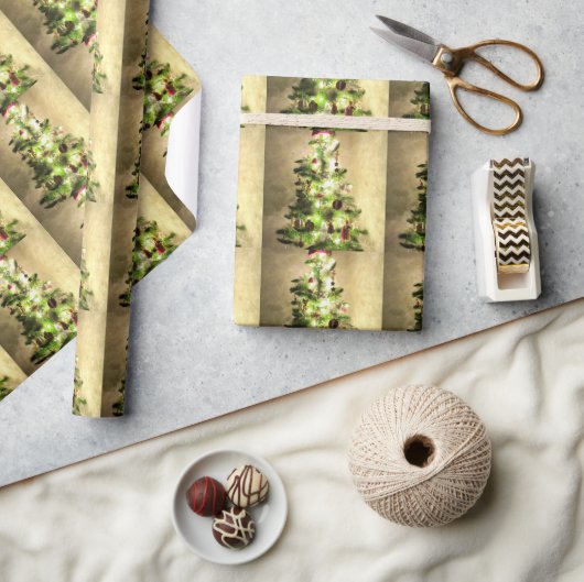 ヴィンテージクリスマスツリー光沢ラッピング紙 ラッピングペーパー (クラフト)