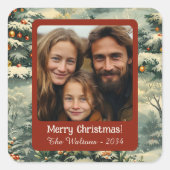 ヴィンテージクリスマスツリー写真クリスマス スクエアシール (正面)
