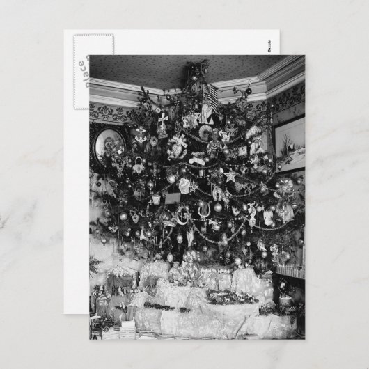 ヴィンテージクリスマスツリー写真(1910) シーズンポストカード (正面/裏面)