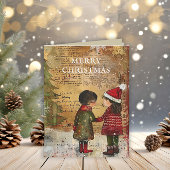 ヴィンテージクリスマスツリー子供たち冬の雪 シーズンカード