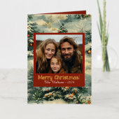 ヴィンテージクリスマスツリー箔メリークリスマスフォト 箔シーズンカード (正面)