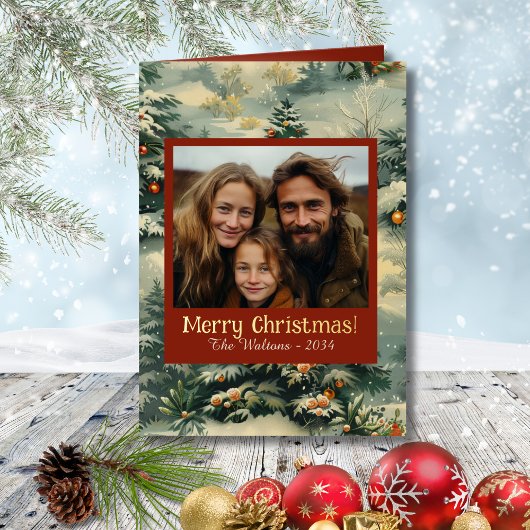 ヴィンテージクリスマスツリー箔メリークリスマスフォト 箔シーズンカード