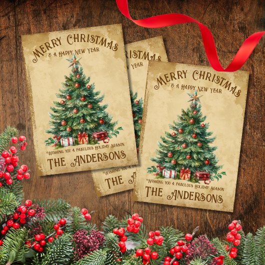 ヴィンテージクリスマスツリー素晴らしい休日を望む シーズンカード