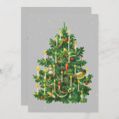 ヴィンテージクリスマスツリー素朴なフラットカード シーズンカード (正面/裏面)