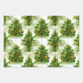 ヴィンテージクリスマスツリー装飾パターン ラッピングペーパーシート (正面)
