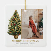 ヴィンテージクリスマスツリー金ゴールドメリークリスマスフォト セラミックオーナメント (裏面)