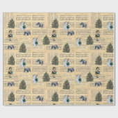 ヴィンテージクリスマスツリー雪だるまミュージックガールホリデイ ラッピングペーパー (フラット)