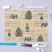 ヴィンテージクリスマスツリー雪だるまミュージックティッシュペーパー 薄葉紙 (クラフト)