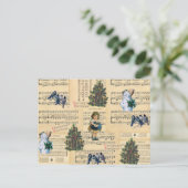 ヴィンテージクリスマスツリー雪だるまミュージックホリデイ シーズンポストカード (スタンド正面)