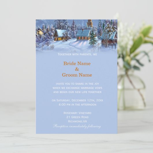 ヴィンテージクリスマスツリー雪の多い世界の結婚休日 招待状 (スタンド正面)