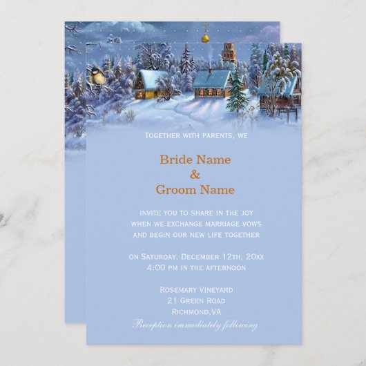 ヴィンテージクリスマスツリー雪の多い世界の結婚休日 招待状 (正面/裏面)