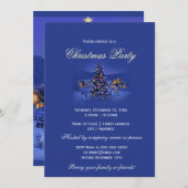 ヴィンテージクリスマスツリー雪の夜のパーティーブルー 招待状 (正面/裏面)