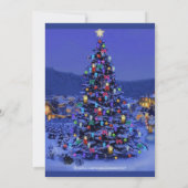ヴィンテージクリスマスツリー雪の夜のパーティーブルー 招待状 (裏面)