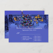 ヴィンテージクリスマスツリー雪の夜の結婚式RSVP 出欠カード (正面/裏面)