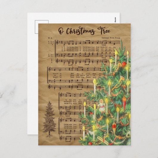 ヴィンテージクリスマスツリー音楽ホリデーポストカード シーズンポストカード (正面/裏面)