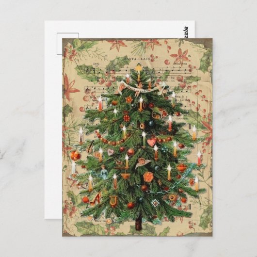 ヴィンテージクリスマスツリー音楽 ポストカード (正面/裏面)