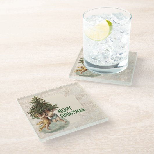 ヴィンテージクリスマスツリー&エンジェルカスタムズ ガラスコースター (アングル)