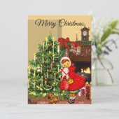ヴィンテージクリスマスツリー&ガールホリデーフラットカード シーズンカード (スタンド正面)