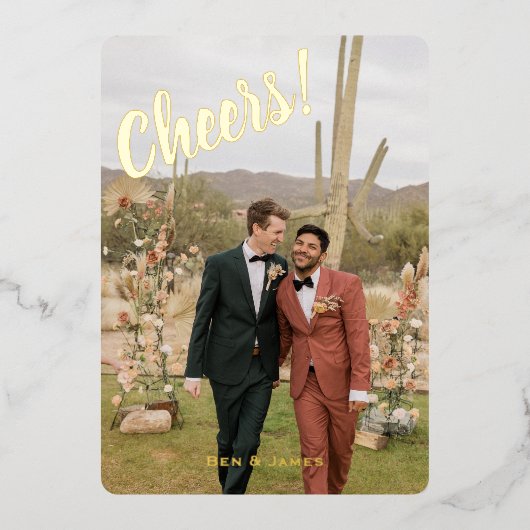 ヴィンテージクリスマスツリー　チアーズ　ゴールド写真1枚 箔シーズンカード (正面)