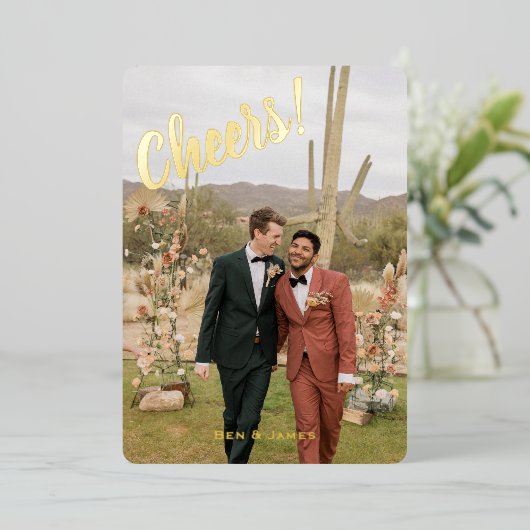 ヴィンテージクリスマスツリー　チアーズ　ゴールド写真1枚 箔シーズンカード (立ち正面)