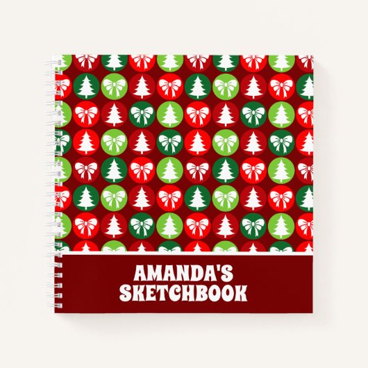 ヴィンテージクリスマスツリー&ボーズキッズスケッチブック ノートブック (正面)