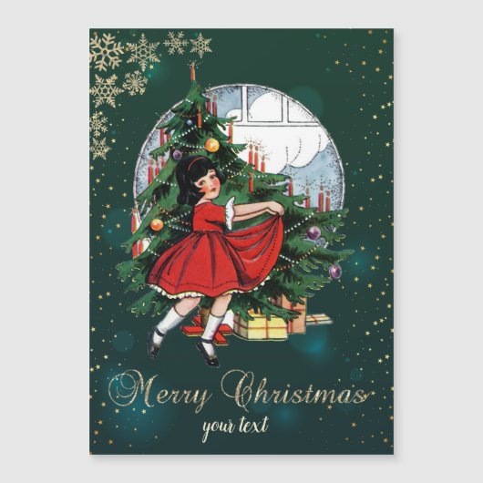 ヴィンテージクリスマスツリー,小さな女の子雪 (正面)