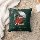 ヴィンテージクリスマスツリー，小さな女の子雪 クッション (ブランケット)