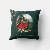 ヴィンテージクリスマスツリー，小さな女の子雪 クッション (裏面)