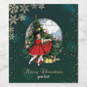 ヴィンテージクリスマスツリー，小さな女の子雪 ワインラベル (シングルラベル)