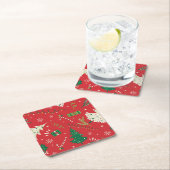 ヴィンテージクリスマスツリー:装飾デザイン。 スクエアペーパーコースター (インサイチュ)