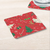 ヴィンテージクリスマスツリー:装飾デザイン。 スクエアペーパーコースター (アングル)