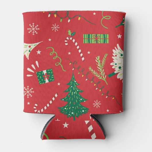 ヴィンテージクリスマスツリー：装飾デザイン。 缶クーラー (正面)