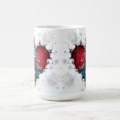 ヴィンテージクリスマスツリー、赤/ティール(緑がかった色) – 白いハンドル コーヒーマグカップ (中央)