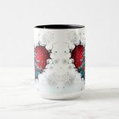 ヴィンテージクリスマスツリー、赤/ティール（緑がかった色） – 黒いハンドル マグカップ (中央)