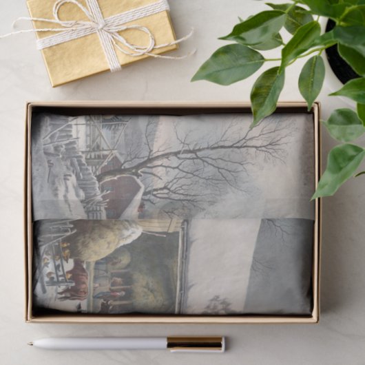 ヴィンテージクリスマスティッシュペーパーウィンターファームヤード 薄葉紙 (ギフト)