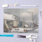 ヴィンテージクリスマスティッシュペーパーウィンターファームヤード 薄葉紙 (クラフト)