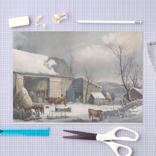 ヴィンテージクリスマスティッシュペーパーウィンターファームヤード 薄葉紙 (クラフト)