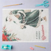 ヴィンテージクリスマスティール（緑がかった色）サンタデクページ 薄葉紙 (クラフト)