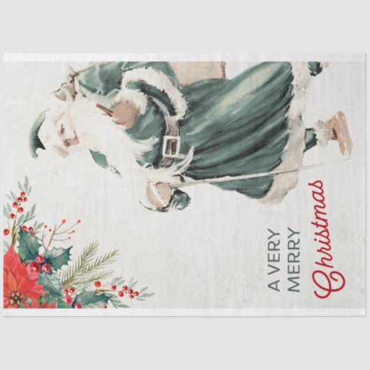 ヴィンテージクリスマスティール（緑がかった色）サンタデクページ 薄葉紙 (正面)