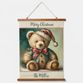 ヴィンテージクリスマステディベアパーソナライズされた 吊り下げ型タペストリー (正面)