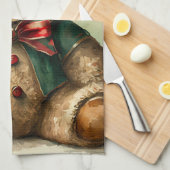 ヴィンテージクリスマステディベア キッチンタオル (四つ折り)