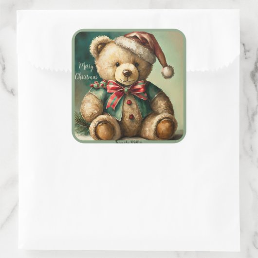 ヴィンテージクリスマステディベア スクエアシール (バッグ)