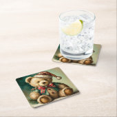 ヴィンテージクリスマステディベア スクエアペーパーコースター (インサイチュ)